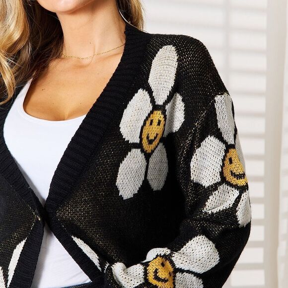 🎁 Perfee Floral Button Down Longline Cardigan Large Sunflower Print - Picture 5 of 9